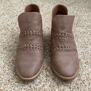 brown woven booties